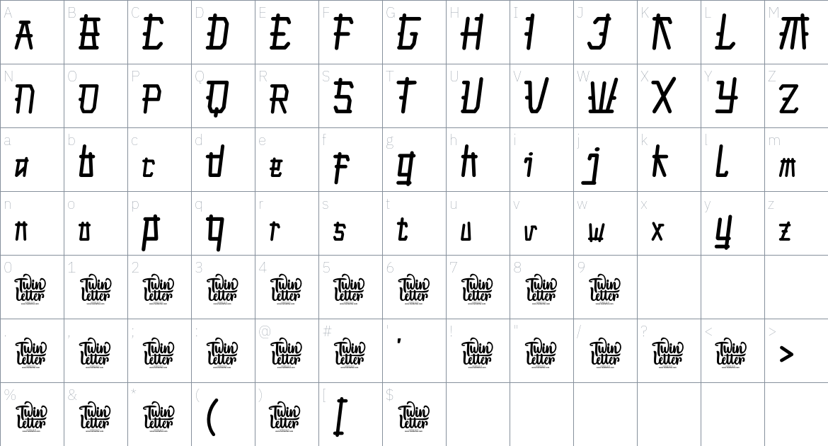 Samuri font Character Map