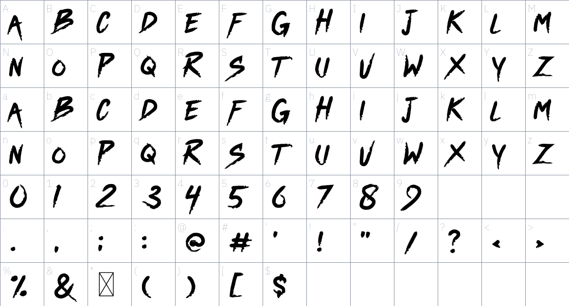 SELINCAH font Character Map