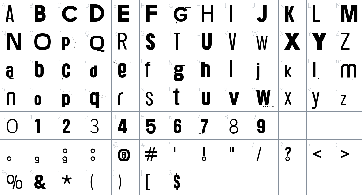 Mumugirous WZN font Character Map