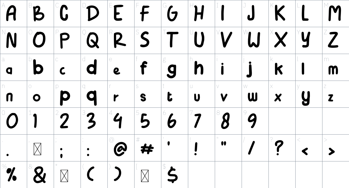 Little Ayana font Character Map