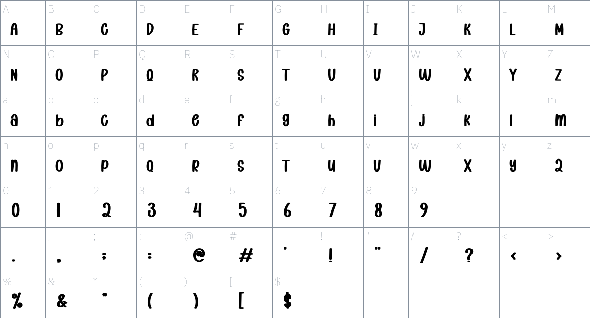 Mountain Tour font Character Map