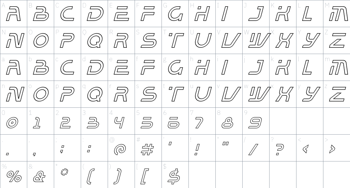 Balaeno Inline font Character Map