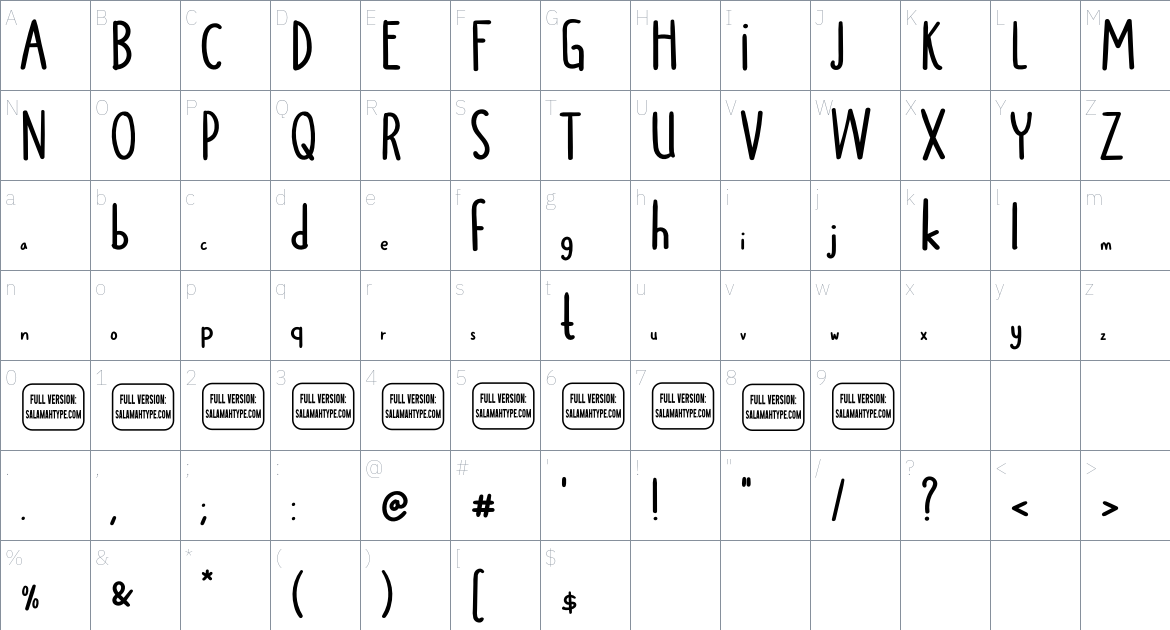 Dolphines font Character Map