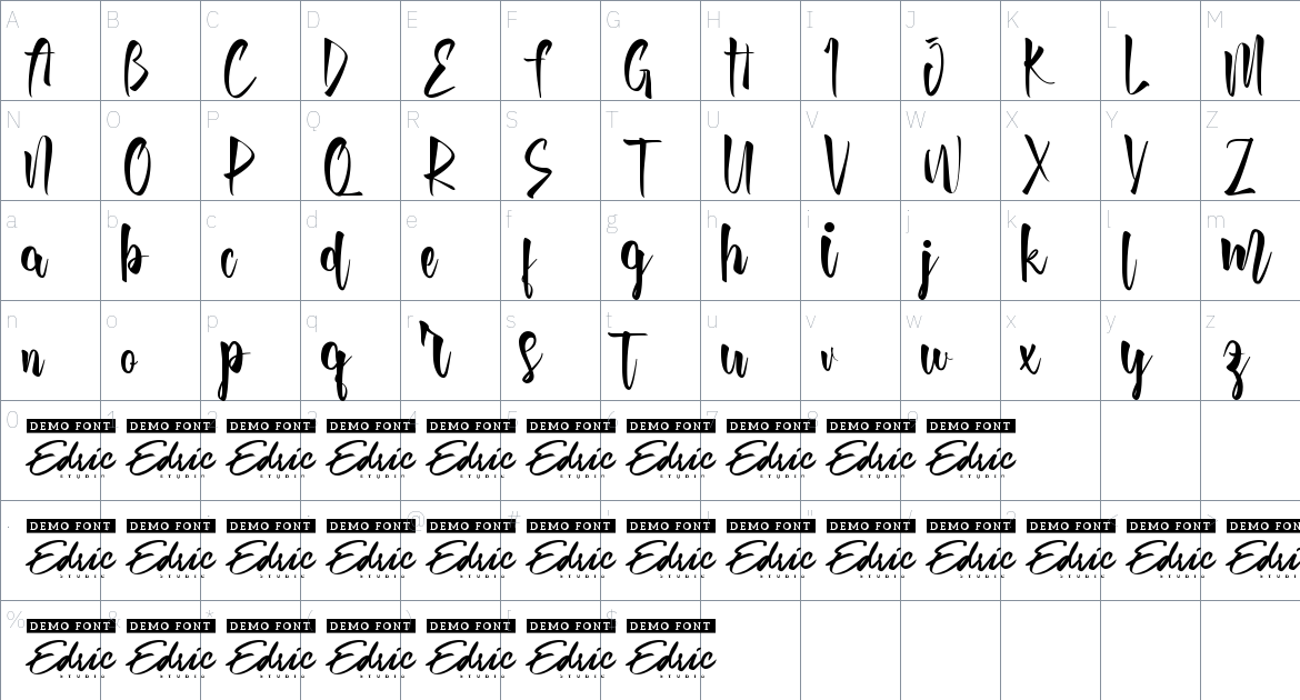 Selebgram font Character Map