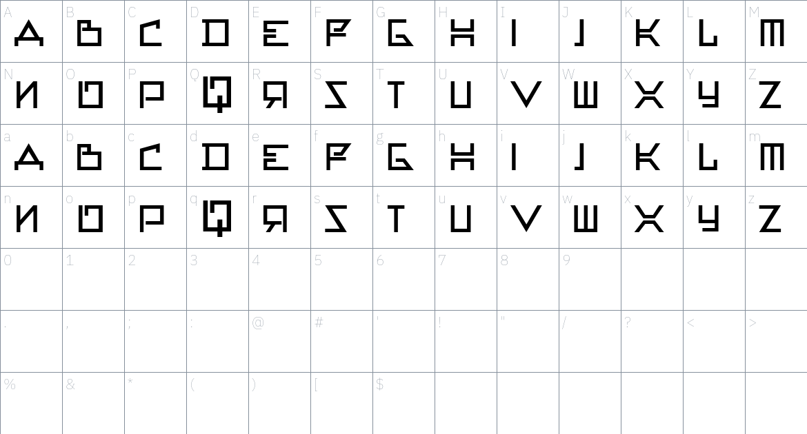 Alleyane font Character Map