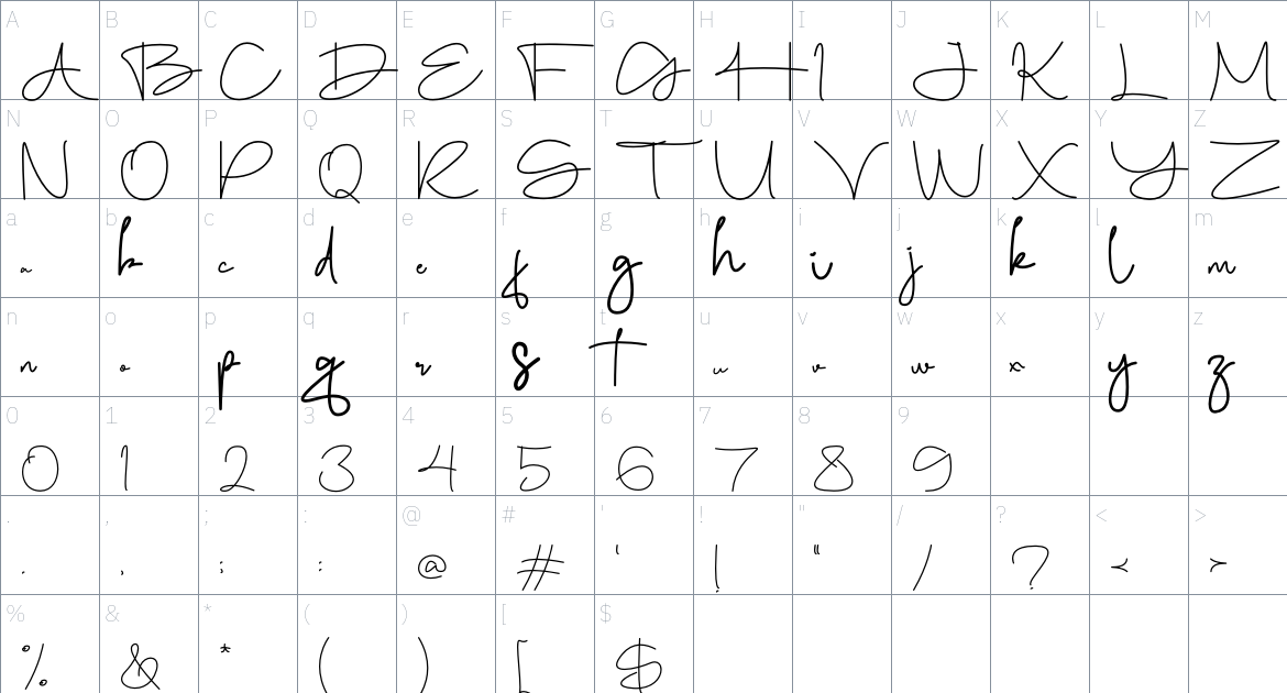 Bellogia font Character Map