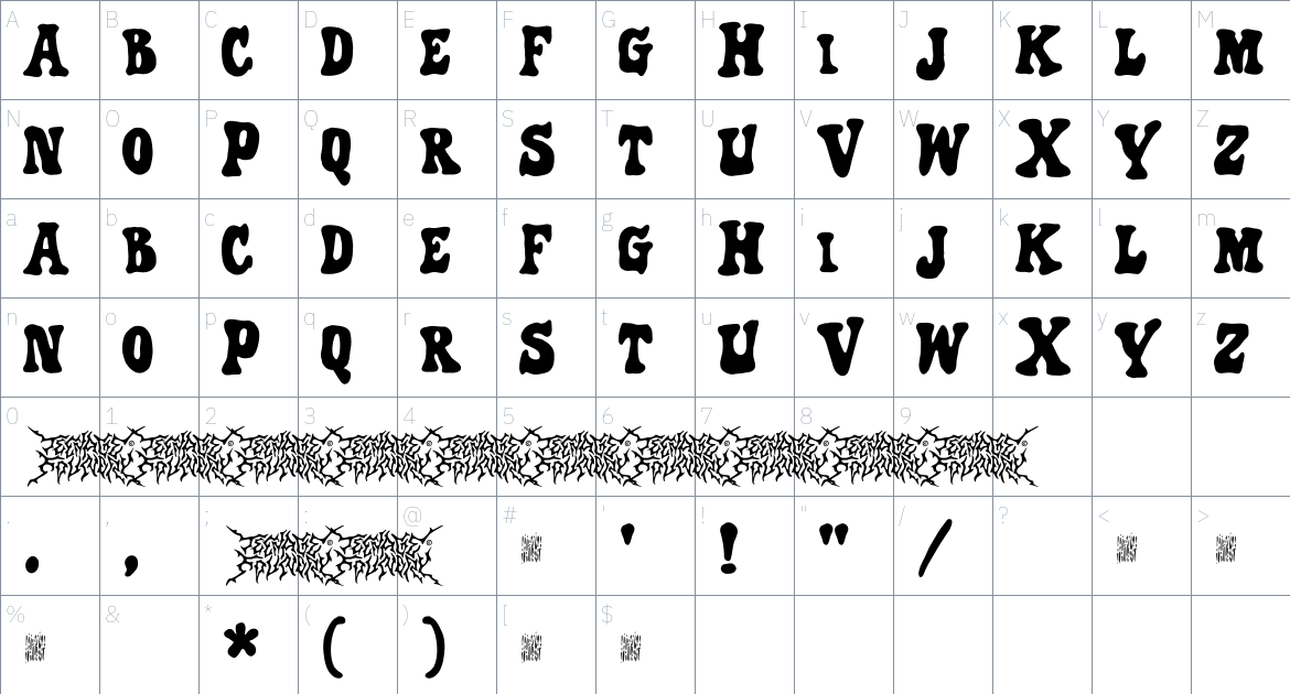 TF Mugly font Character Map