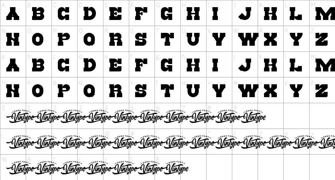 West Texas font Character Map