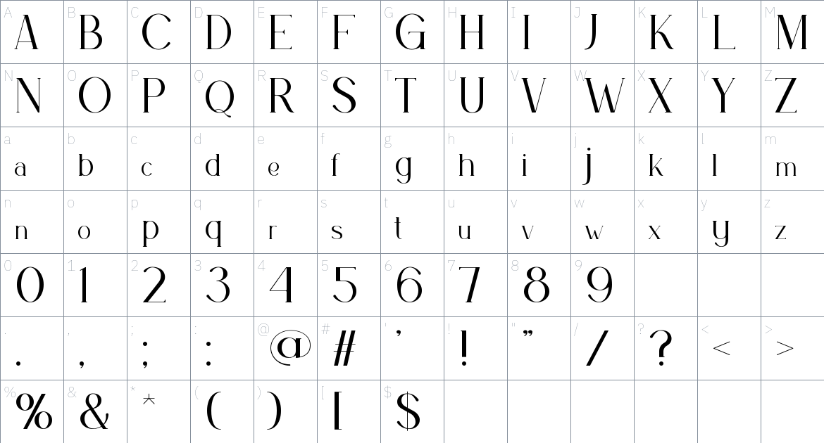 Aurum font Character Map