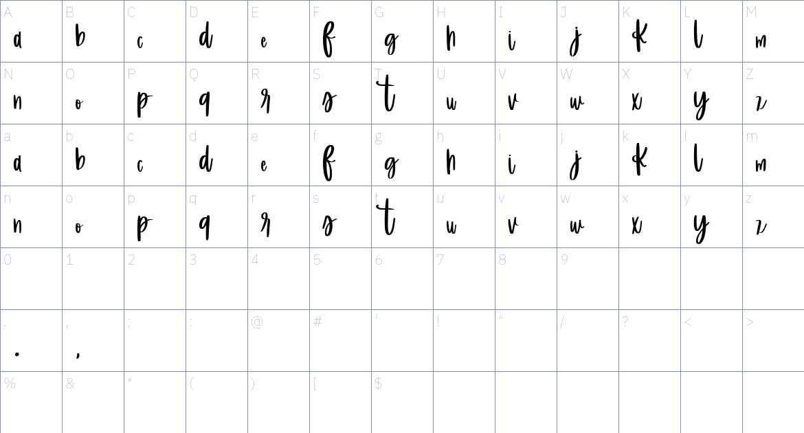 Welingtone font Character Map