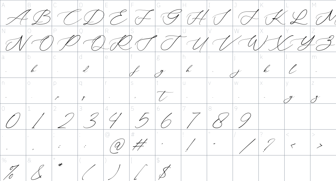 Arsellia font Character Map