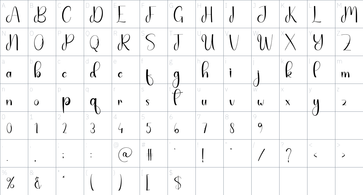 Amster Night font Character Map