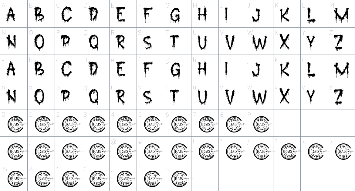 Brains Hunter font Character Map