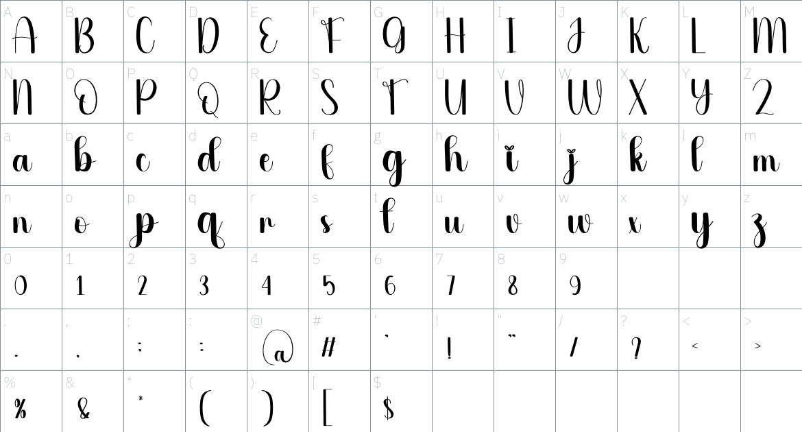 Paradise font Character Map