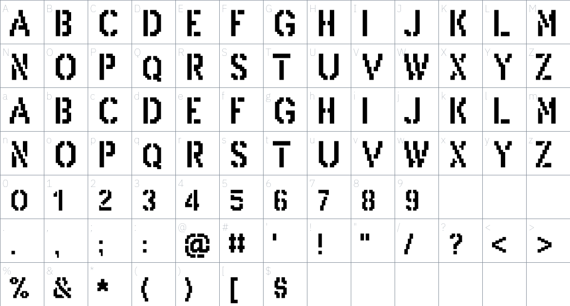 Pixel Army font Character Map