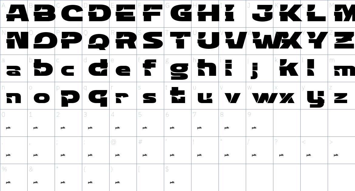 Dropex font Character Map