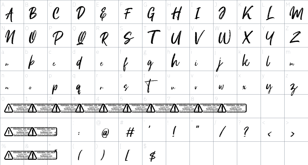 Lestari font Character Map