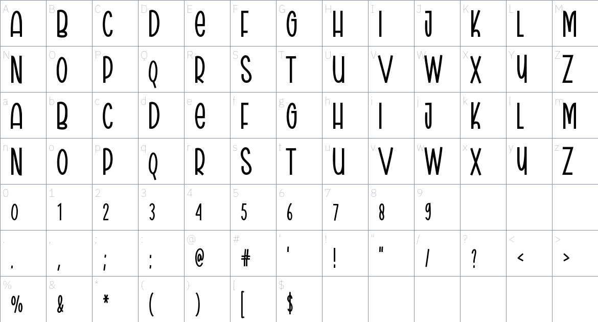 Writing Book font Character Map