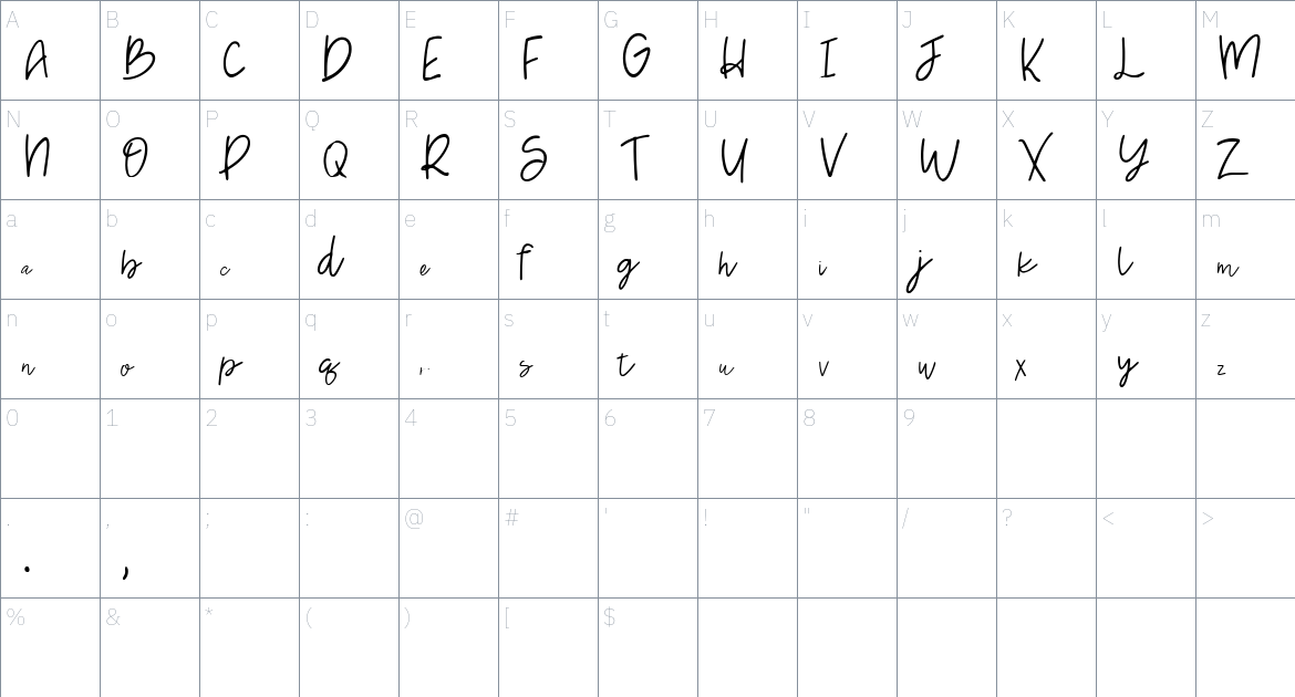 Jenytta font Character Map