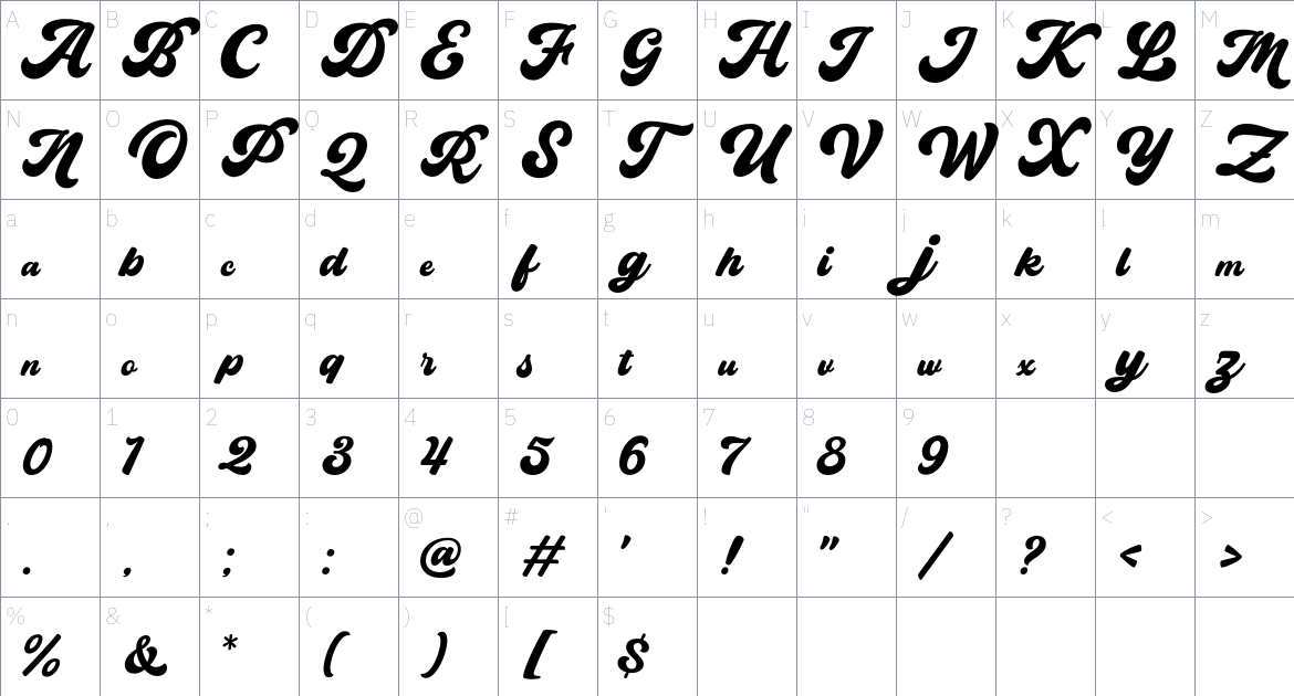 The Bayland Font font Character Map