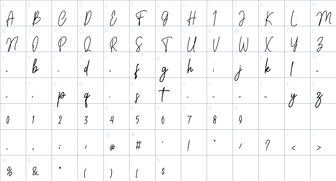 Gladimour font Character Map