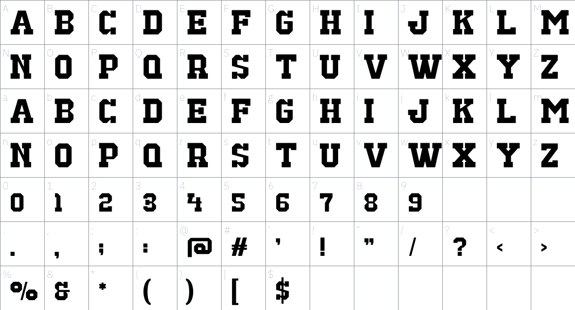 Borcer font Character Map