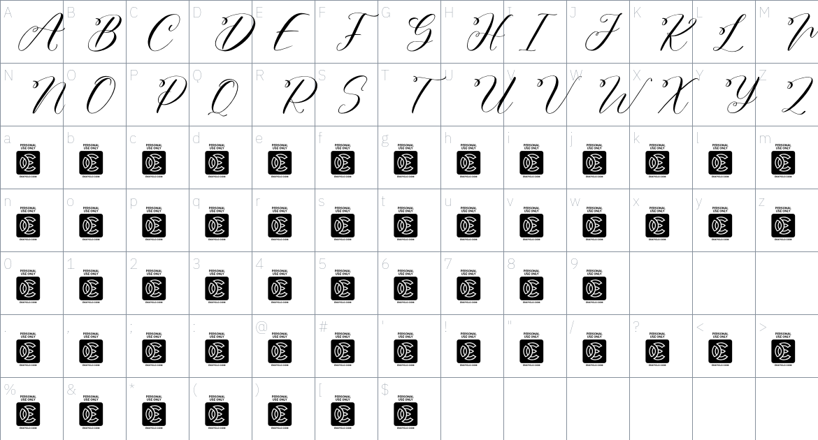 NCL Boojew Lestap font Character Map