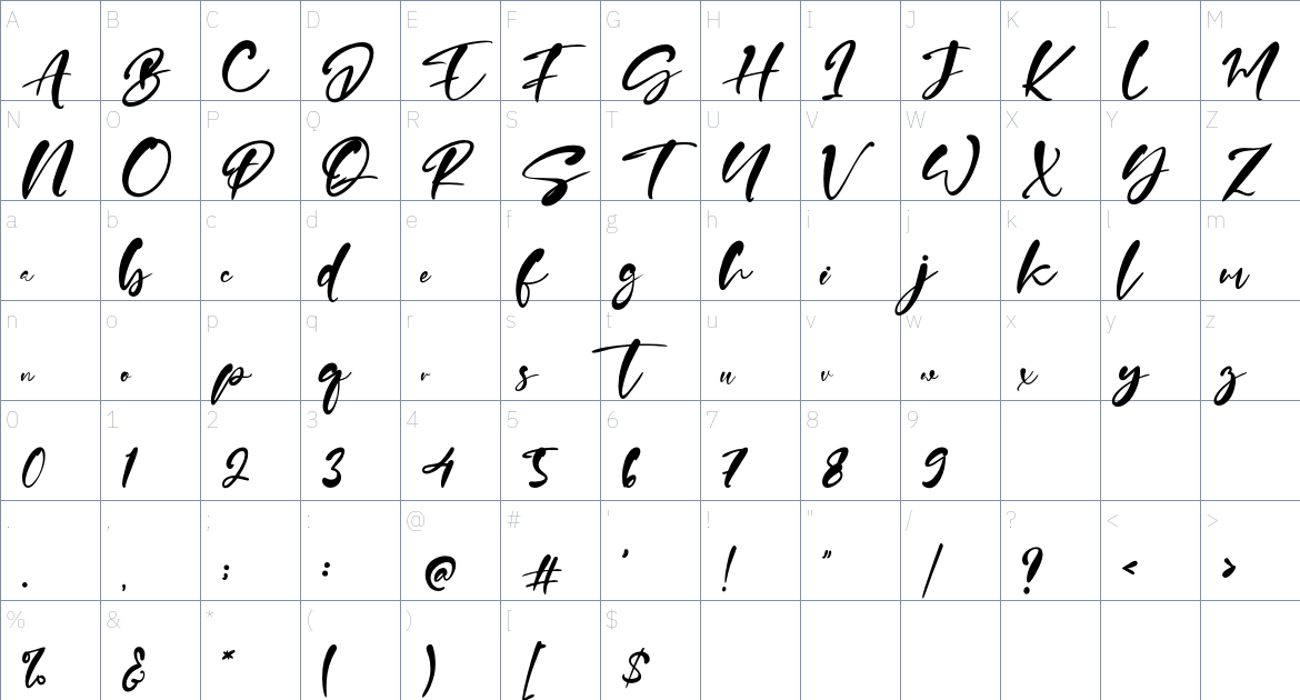 Nattalia font Character Map