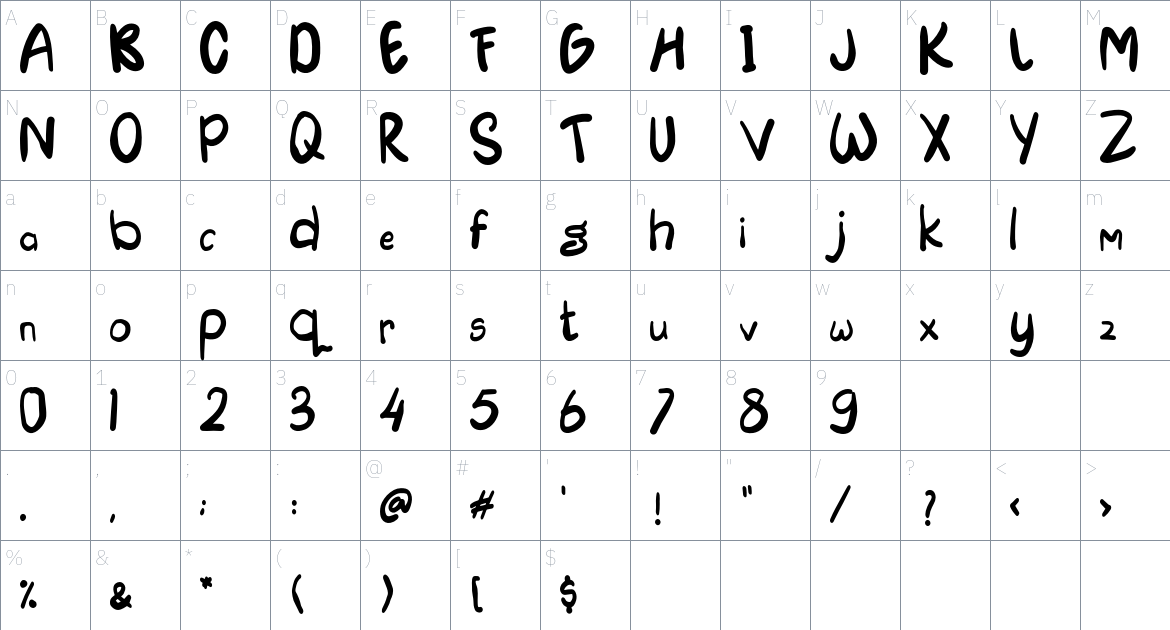 Bluwies font Character Map