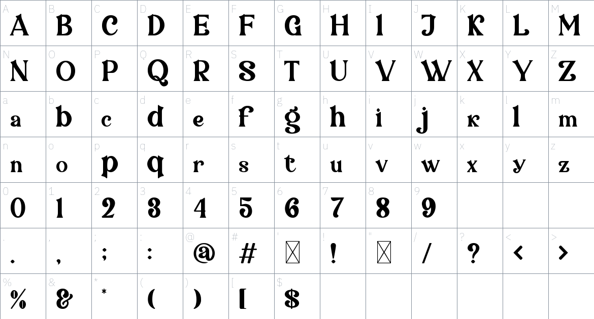 Calfine Font font Character Map