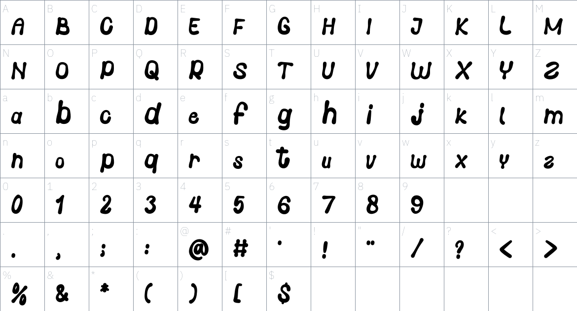 Hello Honey font Character Map