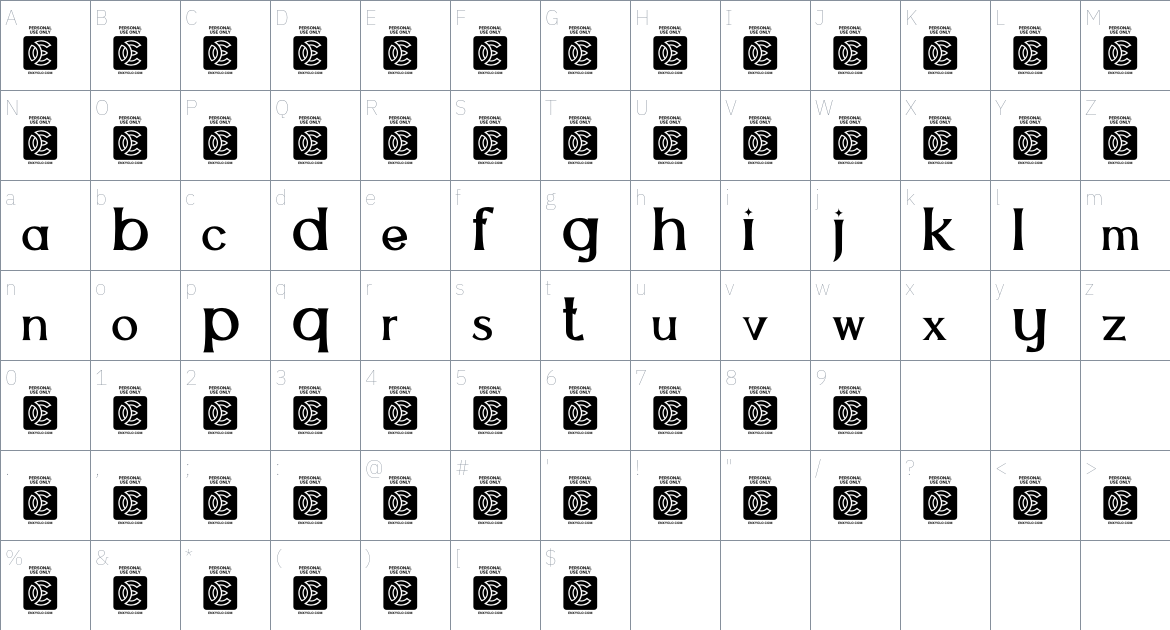 THE QUIRONAX font Character Map