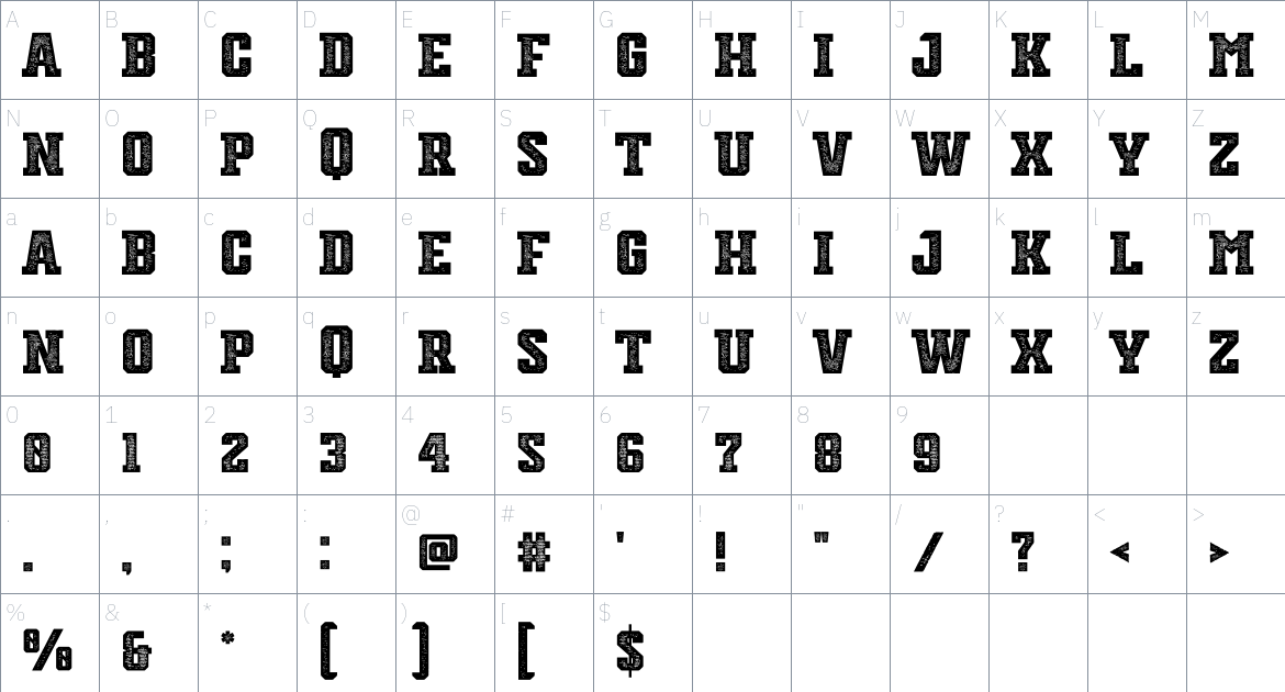 Starting Pitchers font Character Map