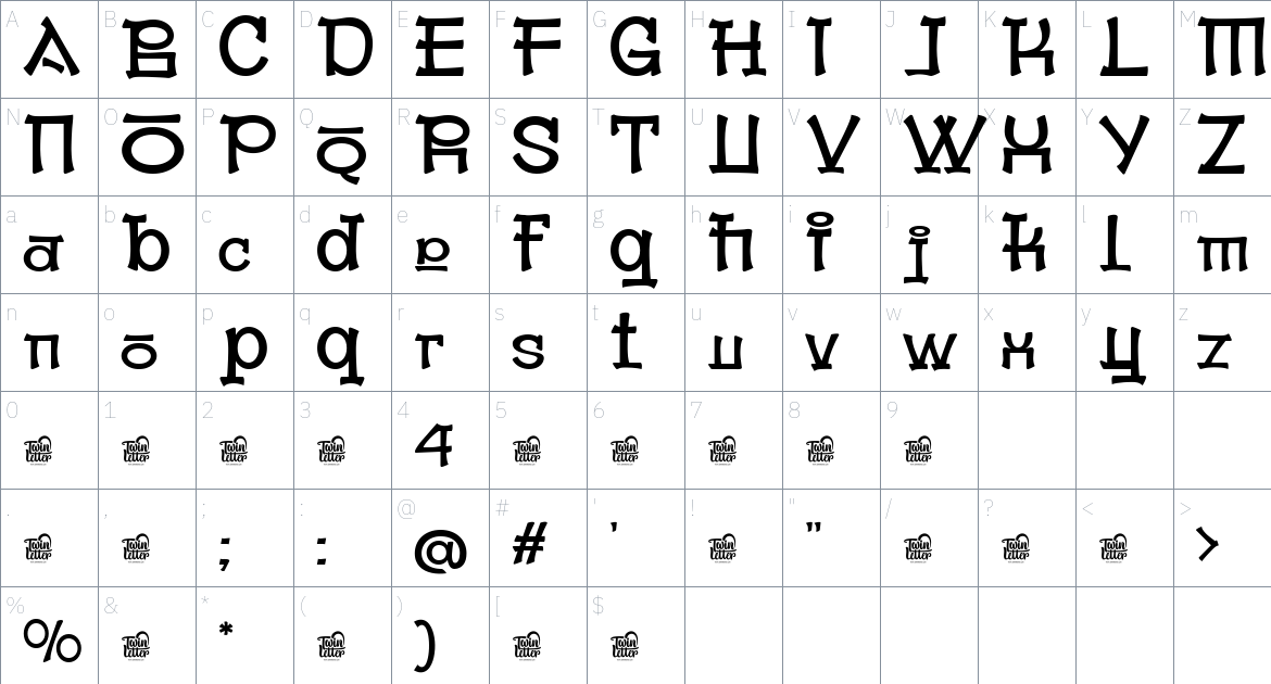 Jonyock font Character Map