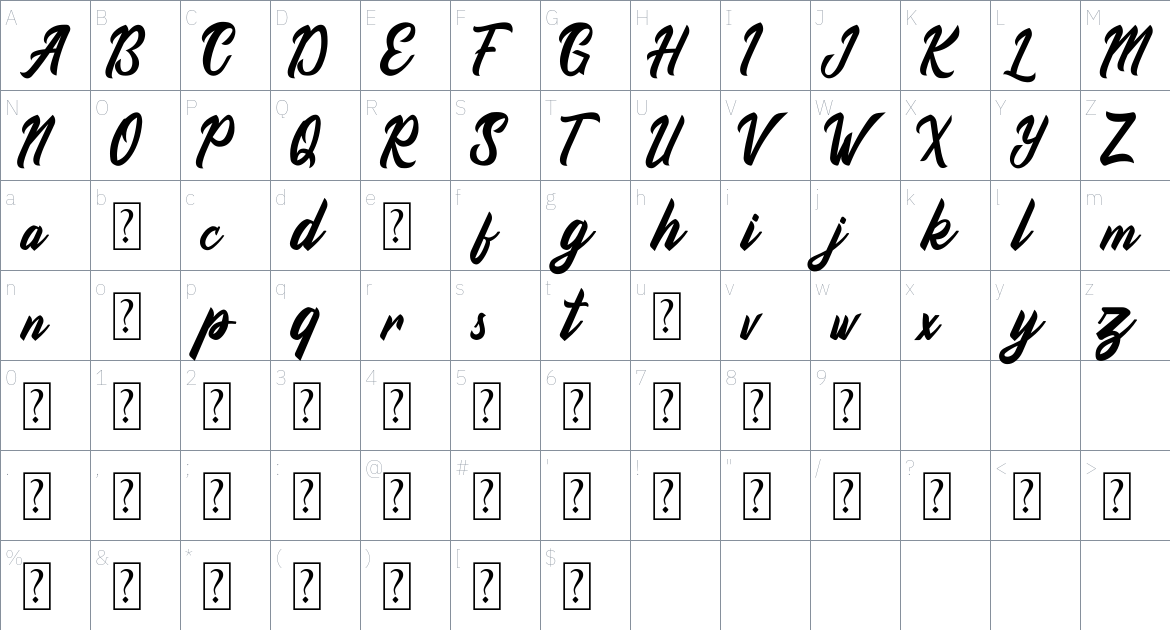 Aliyah Font font Character Map