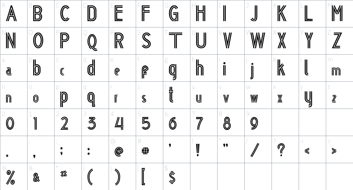 Wise font Character Map