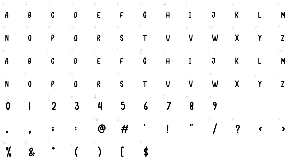 Gripping Night font Character Map