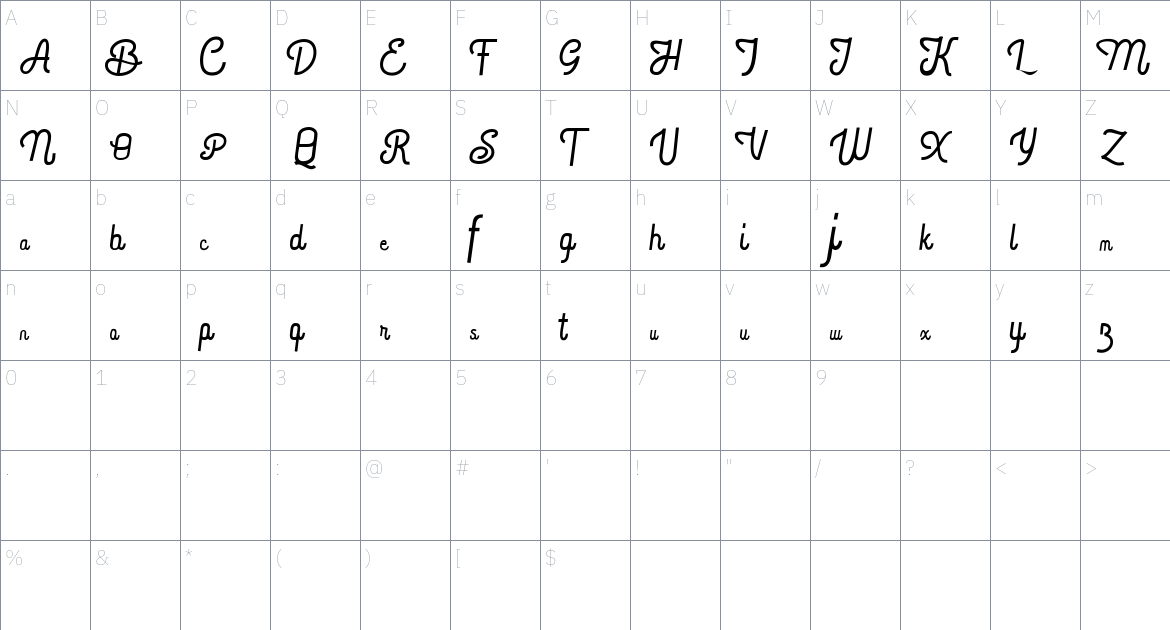 Xamire font Character Map