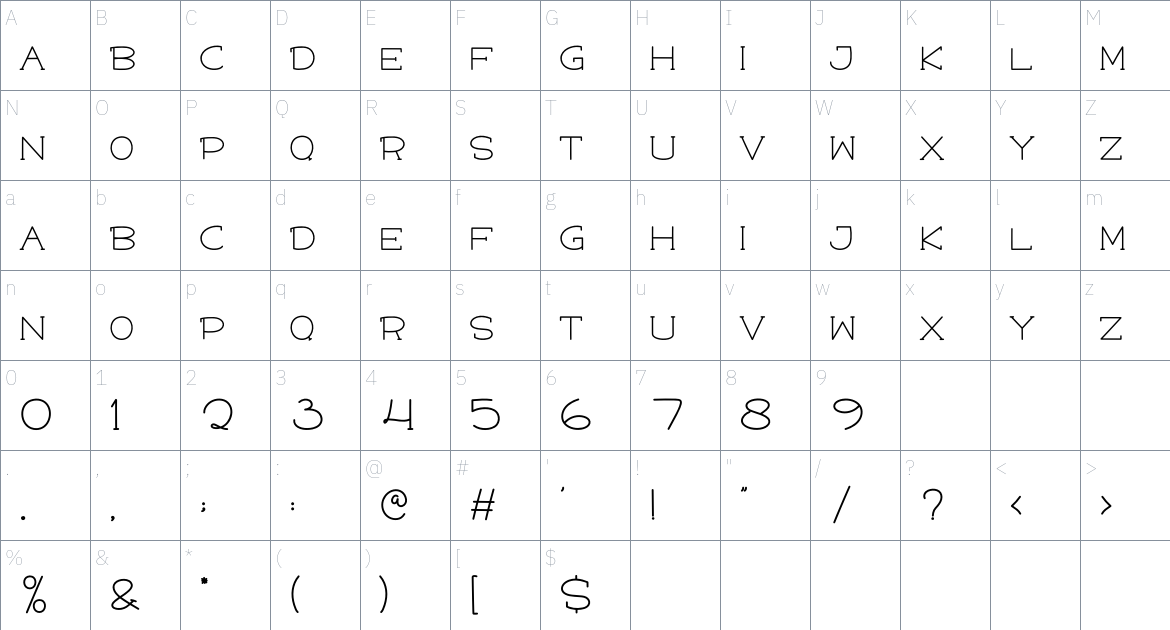 Miniline font Character Map