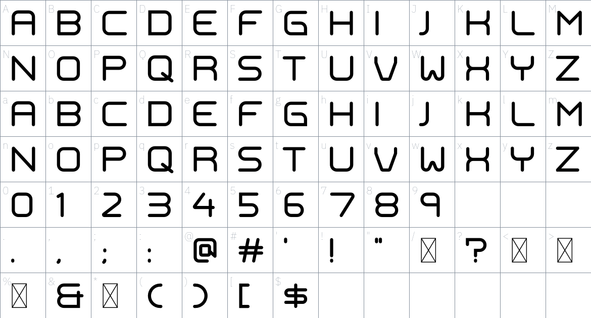 BORNEOX font Character Map