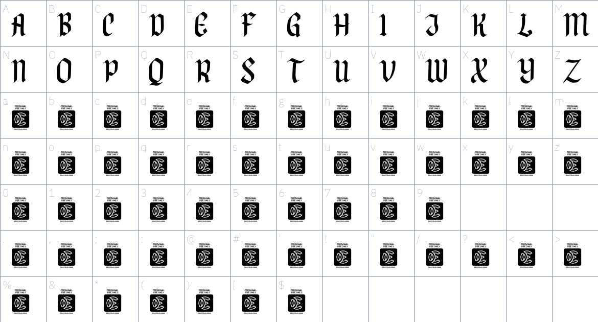 NCL Fegakines font Character Map