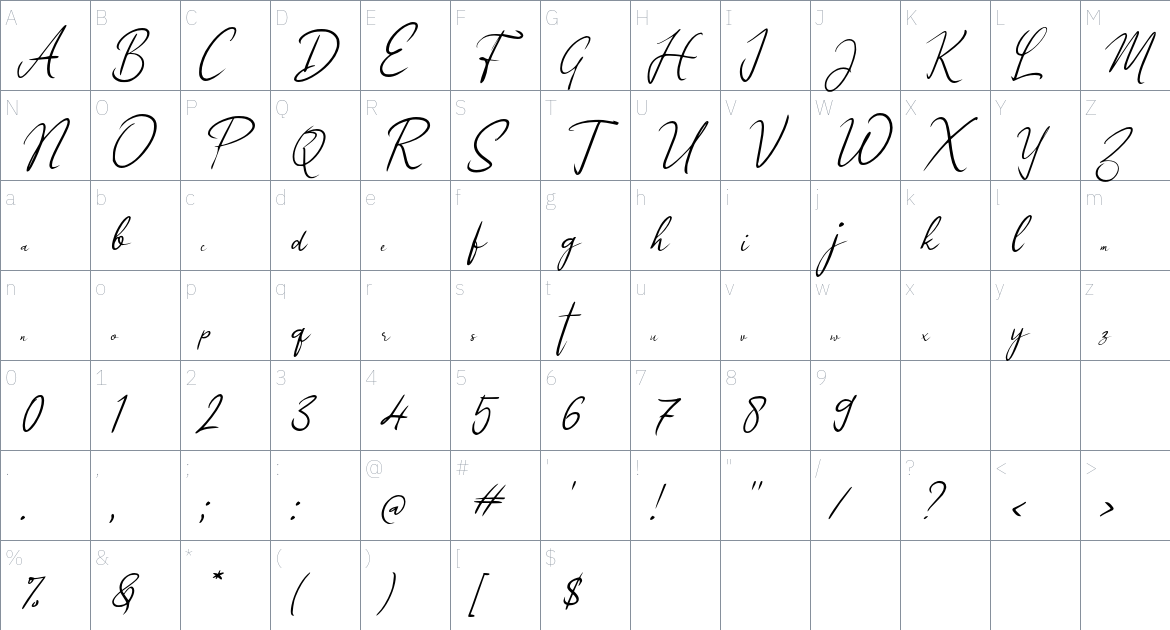 j Jiwa Romantis font Character Map