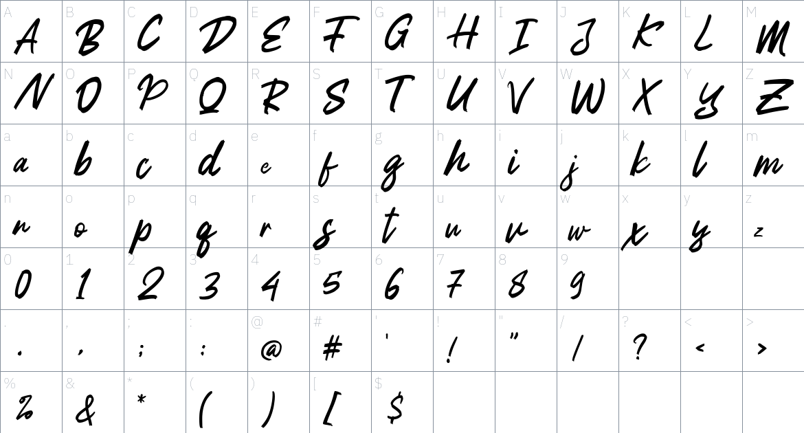 Anatomi font Character Map