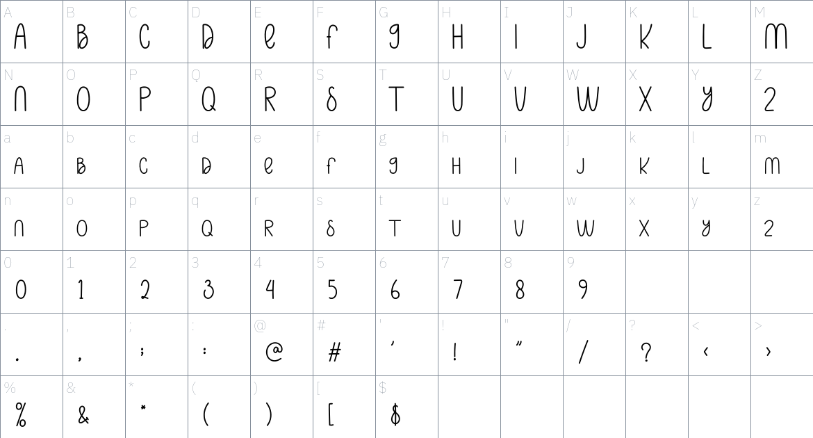 Laughing Happily font Character Map