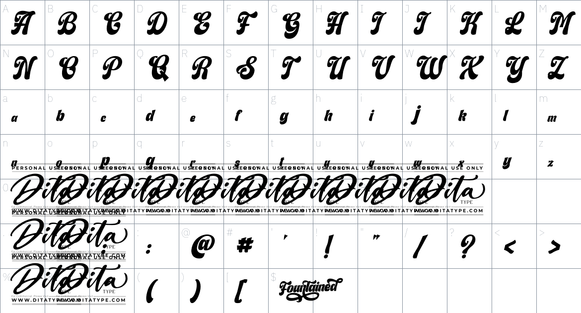 Fountained Personal Use font Character Map