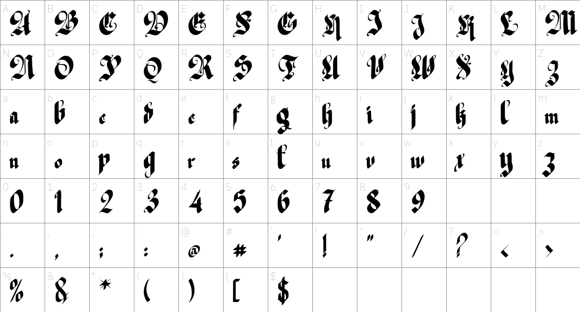 The Great Kingdom font Character Map