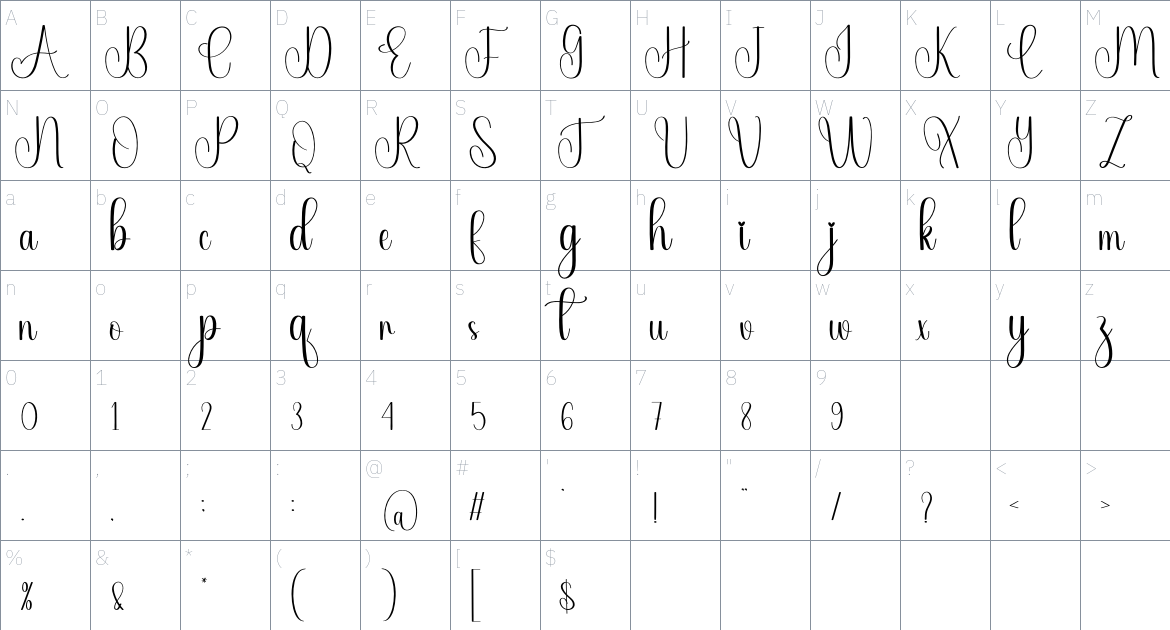 Midterm font Character Map