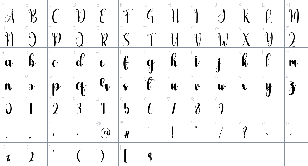 Angelsnow font Character Map