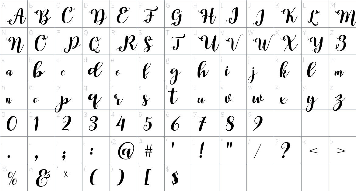 Bellisa Font font Character Map