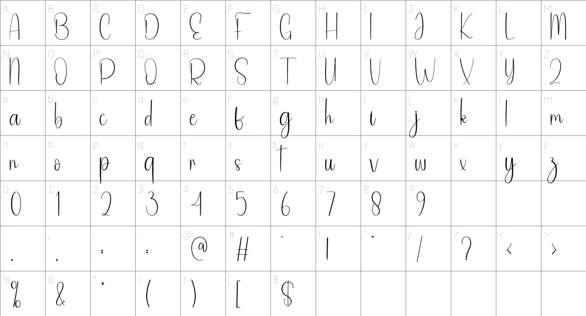 Silver font Character Map